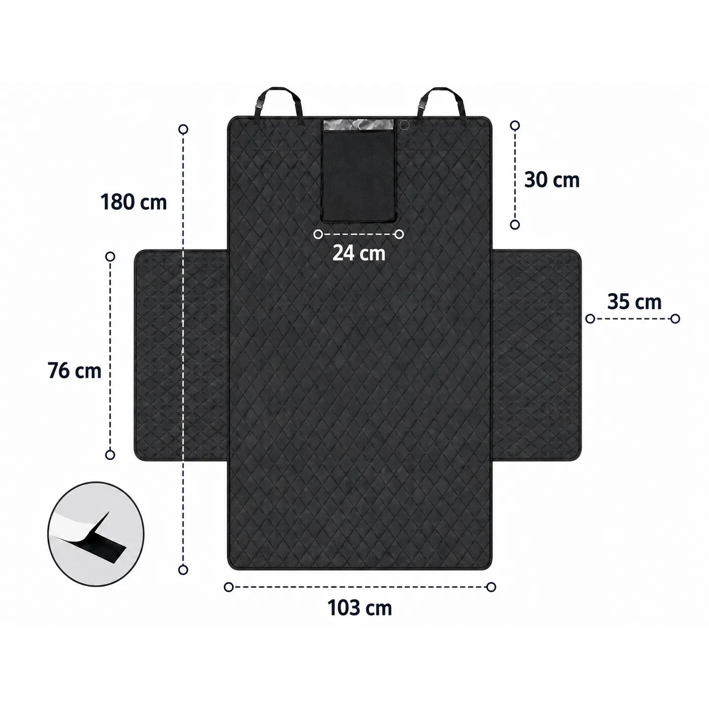 Deutsche Maßgrafik des Kofferraumschutzes mit 103 cm Breite und 180 cm Gesamtlänge